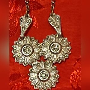 Vintage Sterling Silver Marcasite Lavalier Necklace